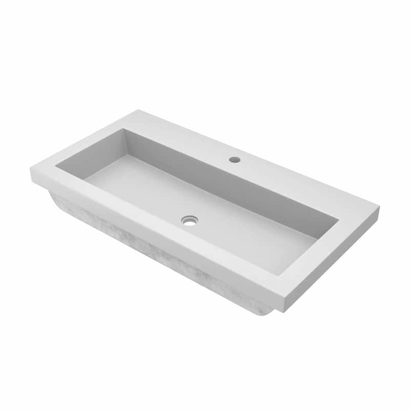 36" NativeStone Trough Drop-in Rectangular Bathroom Sink - 36" x 19" x 5" - Pearl - Single Faucet Hole