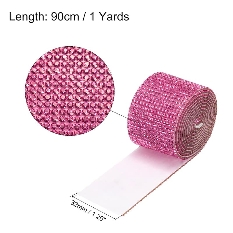 1 Yard 32mm Self Adhesive Crystal Ribbon - 1 Yard x 1.26 Inch - Dark Pink