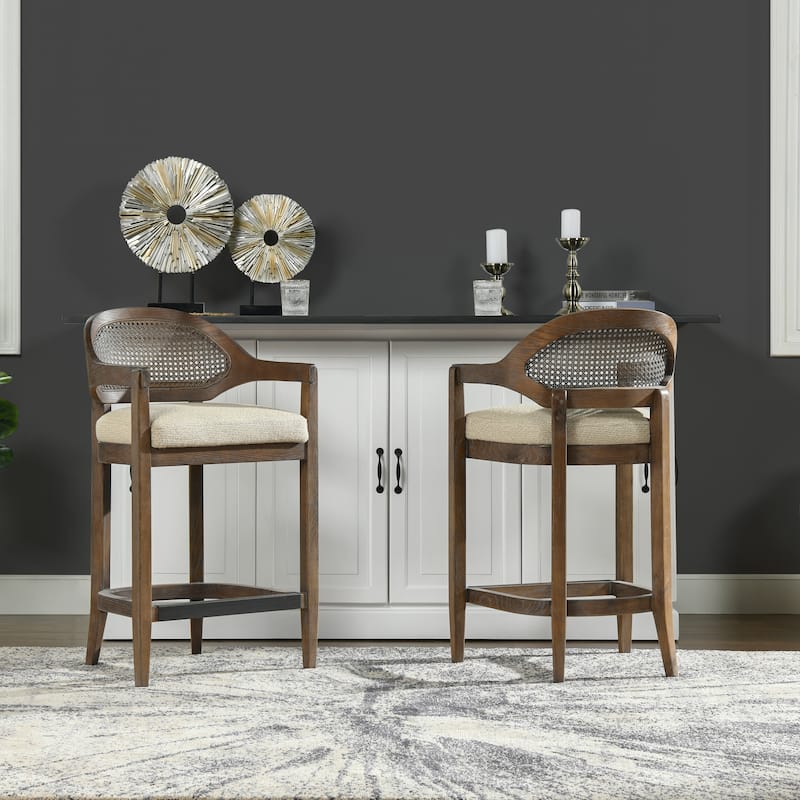 Americana Mid-Century Modern Rattan Cane Back Counter and Bar Stool