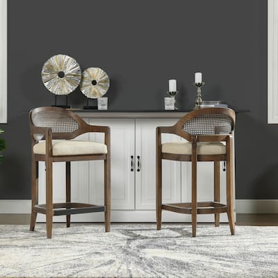 Americana Mid-Century Modern Rattan Cane Back Counter and Bar Stool