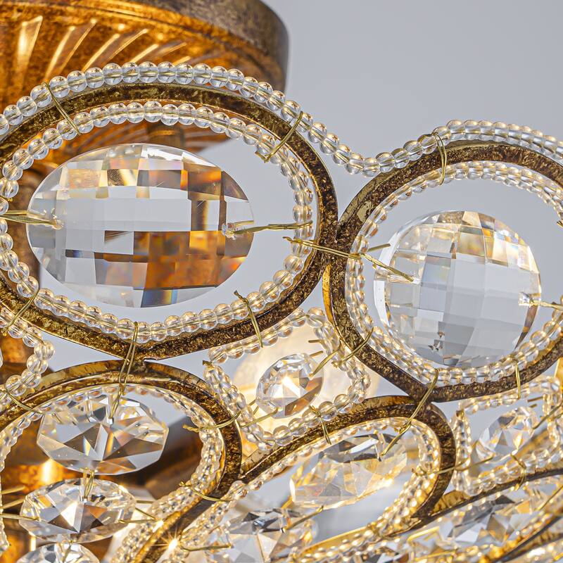 4-Light Glam Flush Mount Ceiling Light with Crystal Accents - Antique Gold