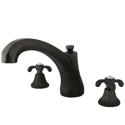Kingston Brass Vintage Deck Mounted Roman Tub Filler with Cross
