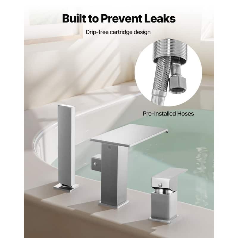 Roman Tub Faucet 3 Hole Waterfall Bathtub Faucet with Shower Head 1 Handle - 8.66” x 7.48” x 3.86”