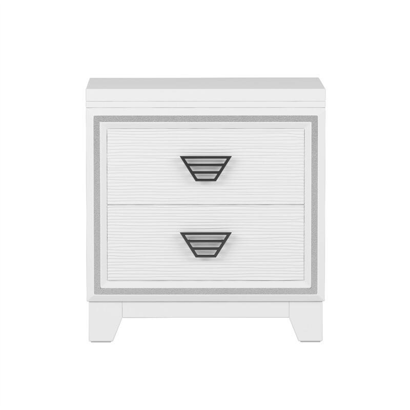 Elegant 2-Drawer Nightstand with Metal Handle and Sparkling Shiny Decoration, Modern Bedside Table End Table for Bedroom