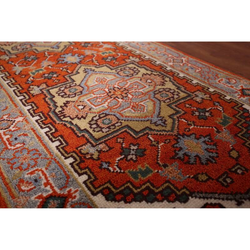 Orange Heriz Serapi Oriental Runner Rug Hand-Knotted Wool Carpet - 2'7"x 8'1"