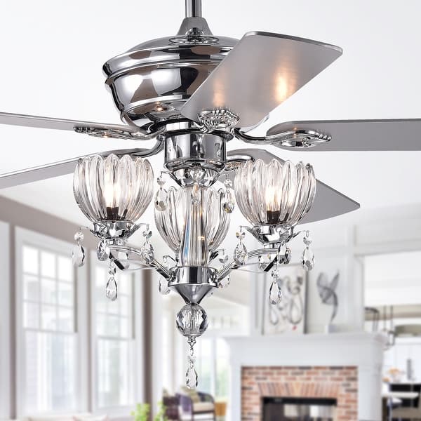 slide 2 of 8, Warehouse of Tiffany Laurel 52-inch 3-light Chrome Ceiling Fan
