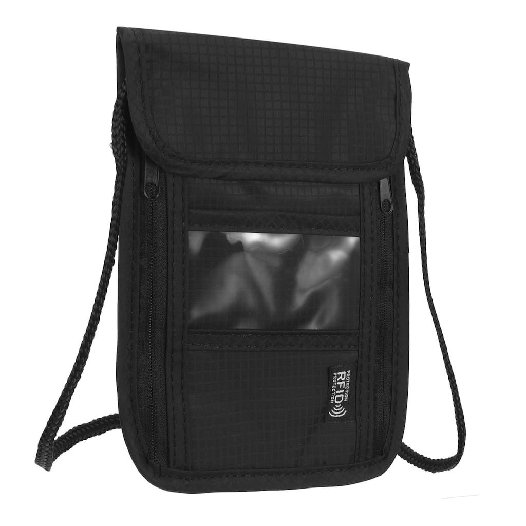 Neck Wallet Travel Pouch, Passport Holder RFID Blocking, Black