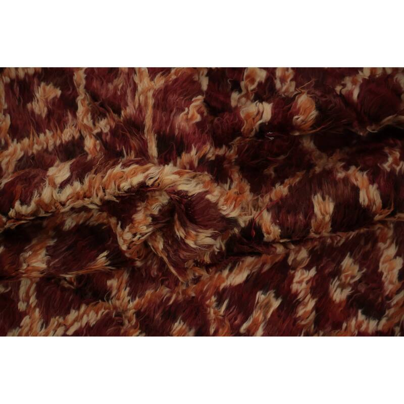 Hand Knotted Oriental 100% Wool Carpet Modern Tribal Red Moroccan Area Rug - 9' 5'' X 6' 11''