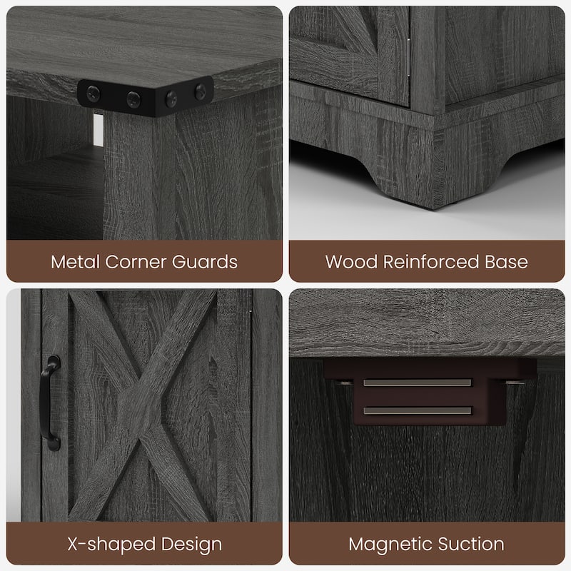 Farmhouse Nightstand Set of 2 With LED Lights and Charging Station