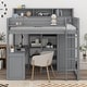 preview thumbnail 1 of 10, Twin Size Wood Loft bed with Wardrobe and Storage Shelves Grey
