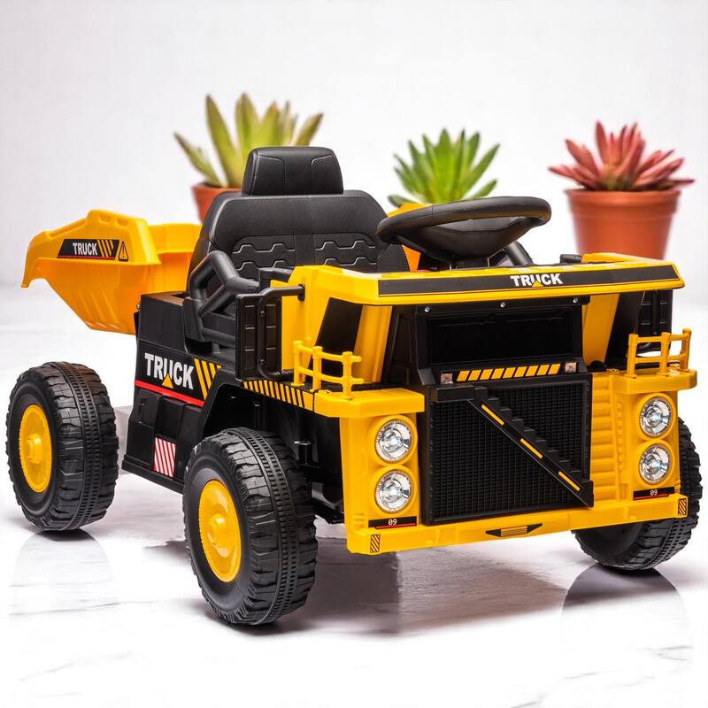 Ride-On Dump Truck with 12V Ride on Car with Electric Dump Bed, Music, lights, Motors - Electric Construction Truck Toy