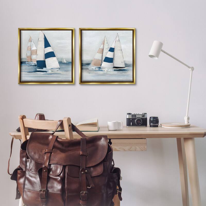 Stupell Sailboat Fleet Voyage Framed Floater Canvas Wall Art Design By Sally Swatland (Set of 2)
