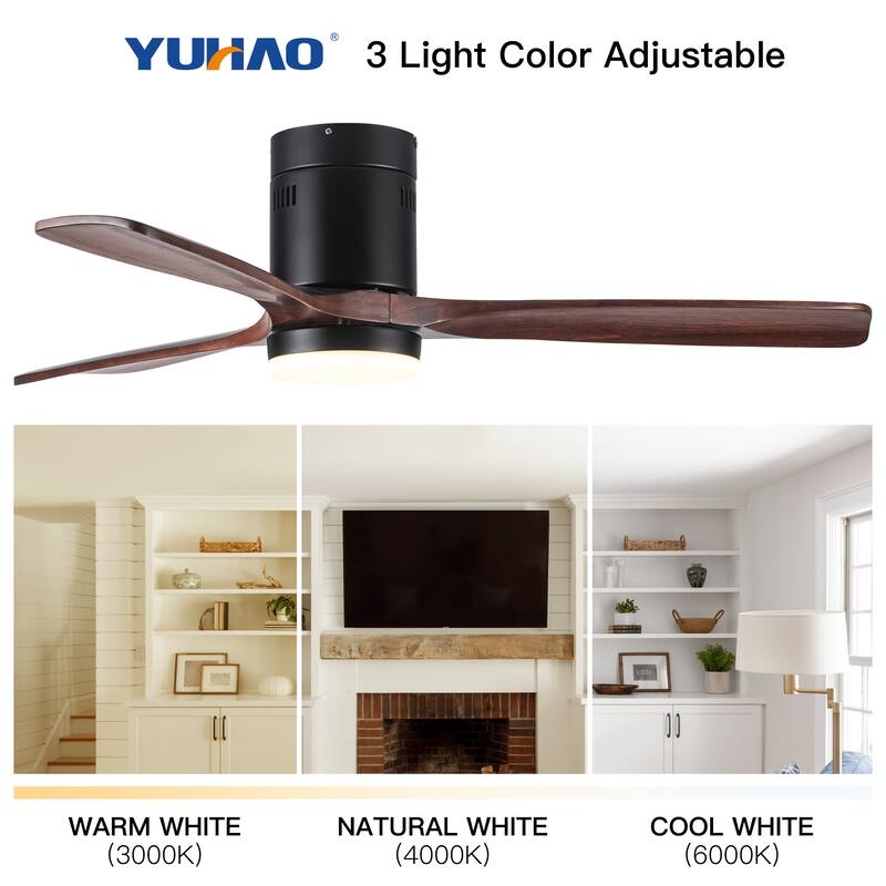 6-Speed Remote Control Wood Dimmable Ceiling Fan with Lights & Reversible Motor, Smart APP Control, Quiet Flush Mount Fan