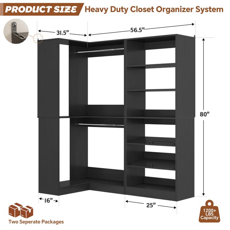 Cimly Set of 2 Corner Closet System, Freestanding Closet Organizer with Hanging Rods and Tower Shelves