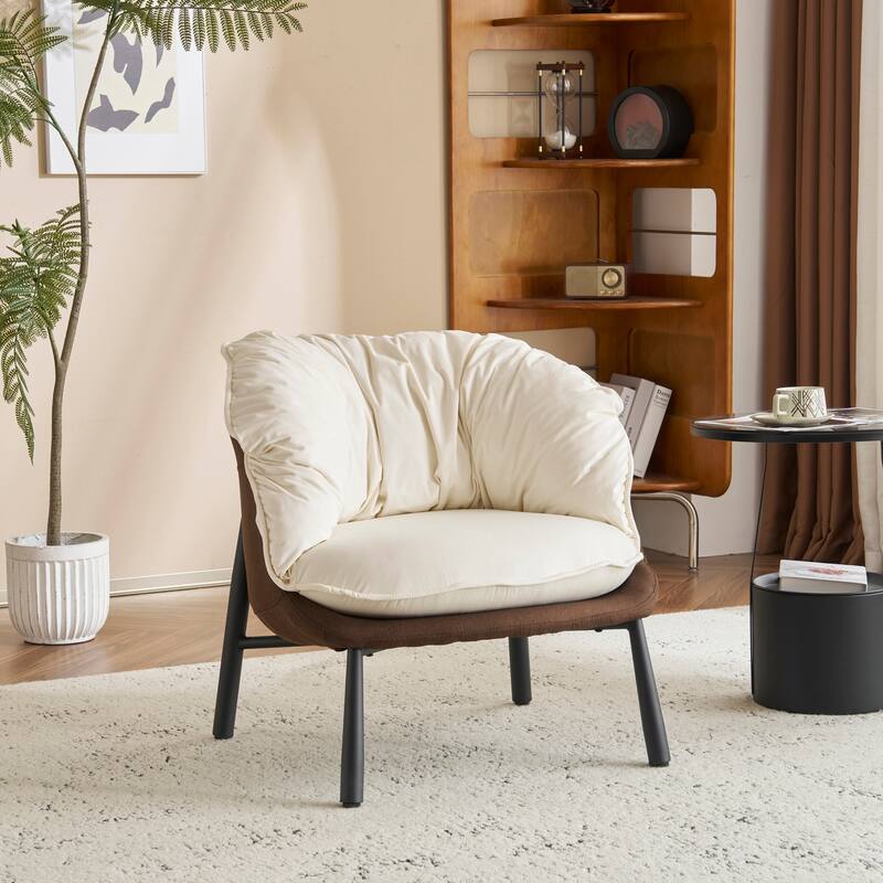Modern Velvet Accent Chair with Wooden Frame and Black Metal Legs for Living Room or Lounge Seating - 27.4"L x 27"W x 29.1"H