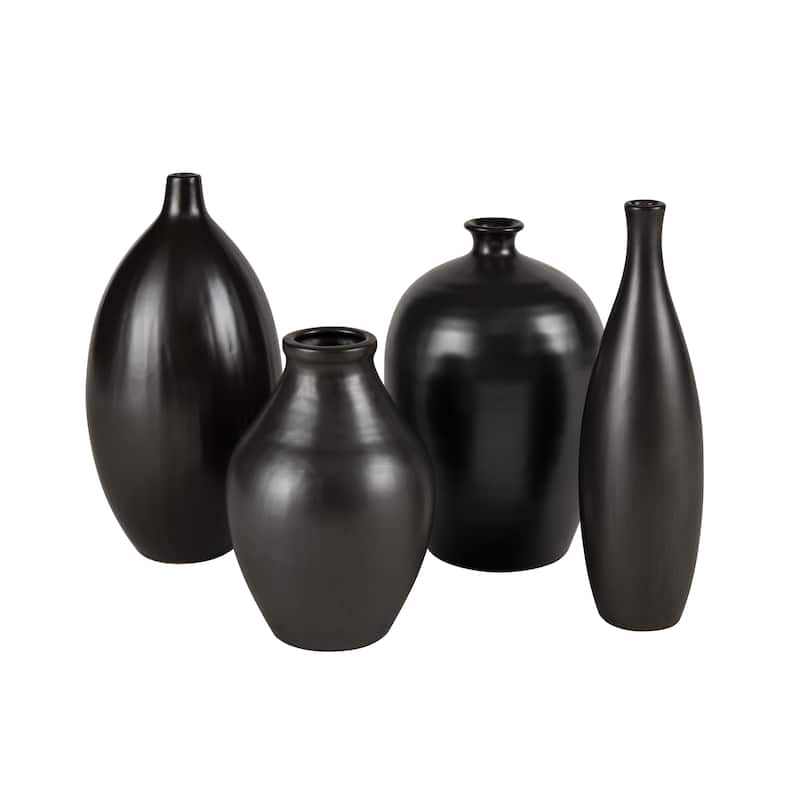 Elk Home Faye Black Finish Earthenware 4 Inch Wide Vase