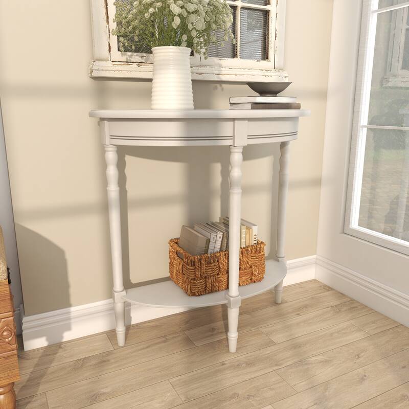 Light Gray Wood Half Moon 1 Shelf Console Table