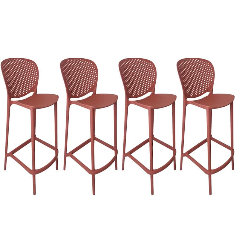 Set of 4 Stackable Plastic Bar Stools with Low Back and Footrest - Orange-26-Inch