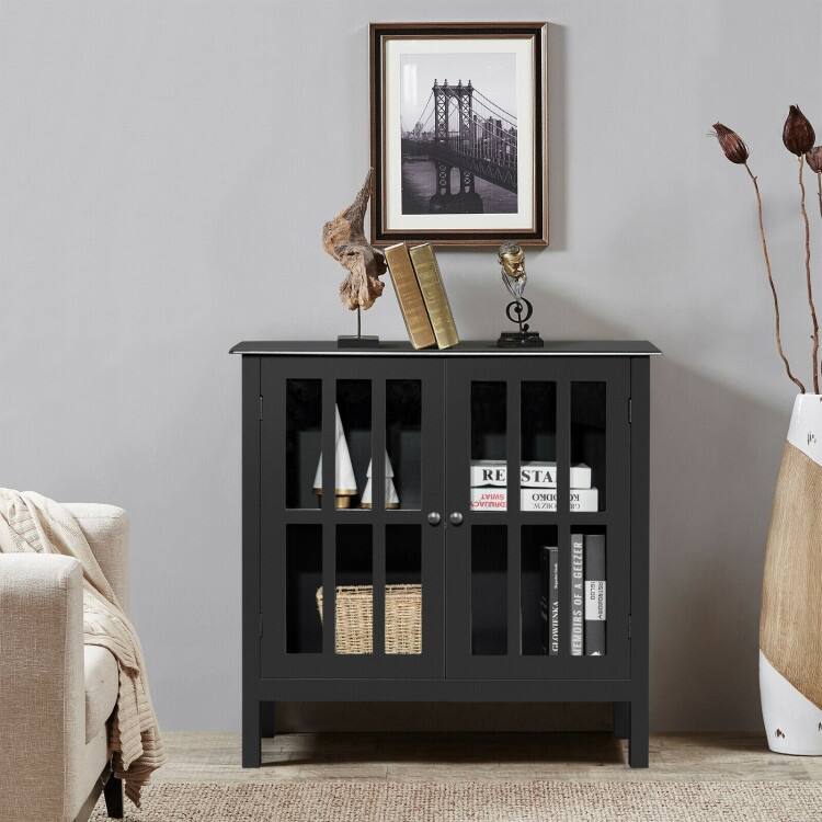 Glass Door Sideboard Console Storage Buffet Cabinet - 32" x 14" x 31" (L x W x H)