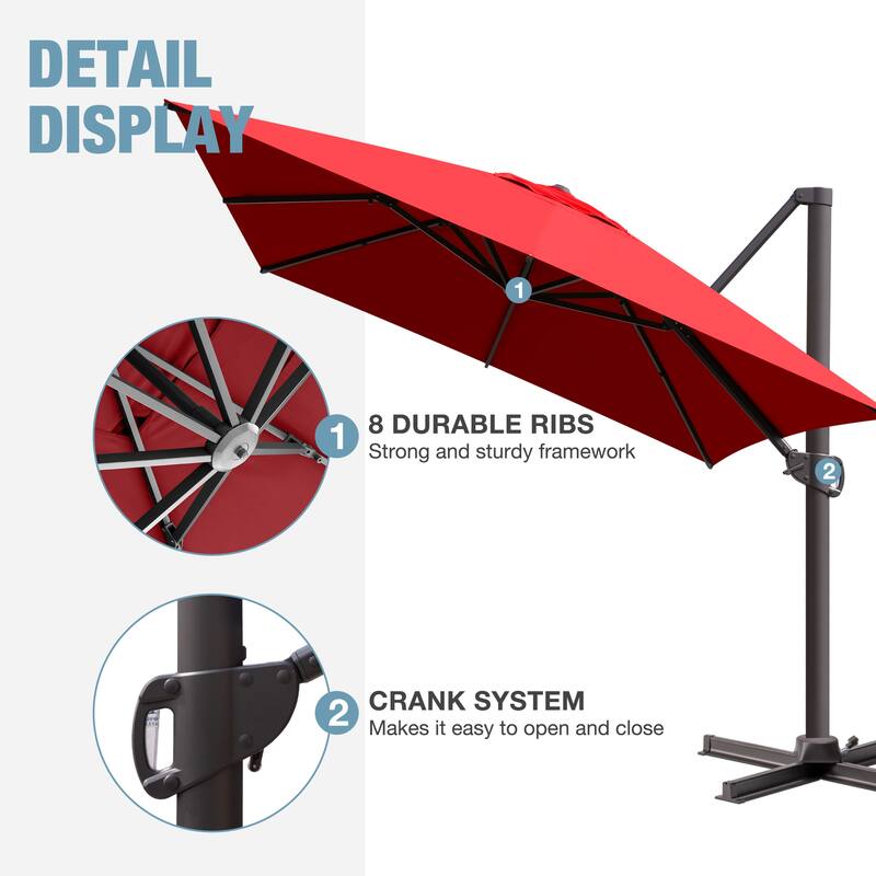VredHom 10x13FT Patio Cantilever Umbrella Outdoor Offset Umbrella 360-Degree Rotation