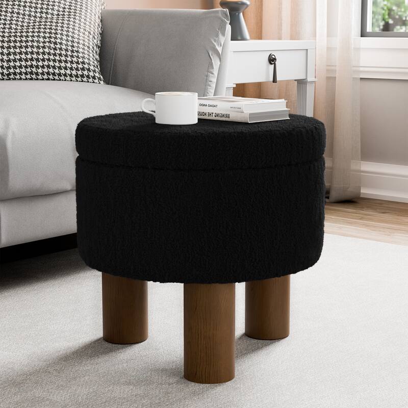 18.9" Round Upholstered Boucle Storage Ottoman