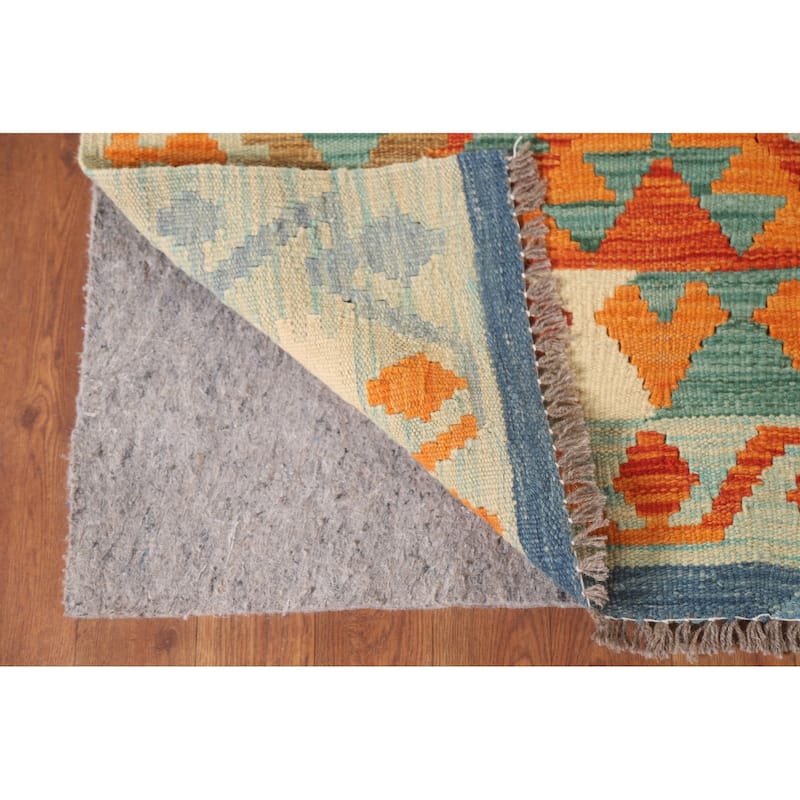 Hand Woven Oriental 100% Wool Carpet Southwestern Geometric Oranges & Rust Kilim Area Rug - 6' 4'' X 5' 0''