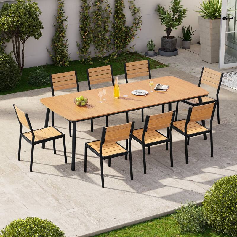9-Piece Outdoor Patio Dining Set Aluminum Rectangle Dining Table and Stackable Chairs