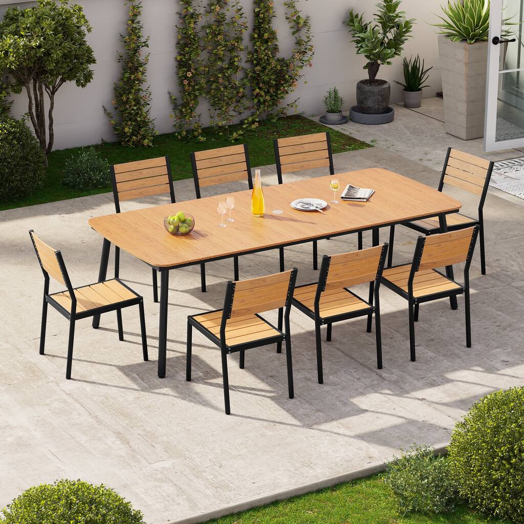 9-Piece Outdoor Patio Dining Set Aluminum Rectangle Dining Table and Stackable Chairs