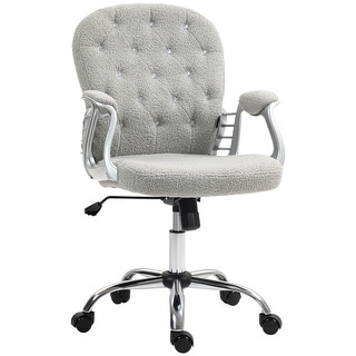 Teddy Fleece Home Office Chair, Upholstered Vanity Chair with Armrests, Swivel Rolling Chair with Adjustable Height - N/A
