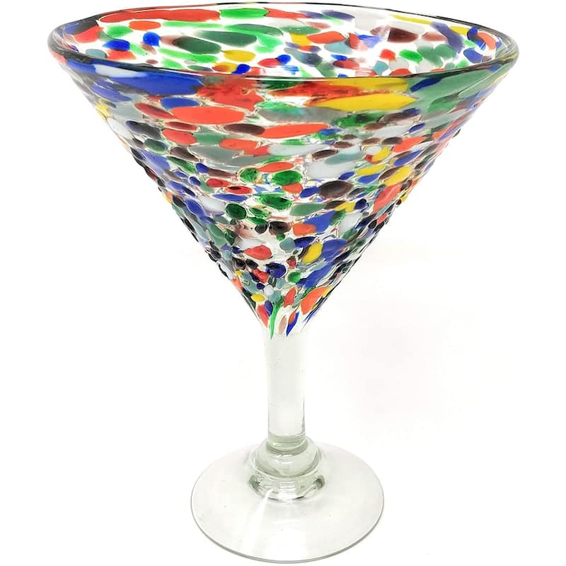 Dos Sueños Mexican Hand Blown Glass - Set of 4 Hand Blown Modern Margarita Glasses - Confetti Rock (12 oz)