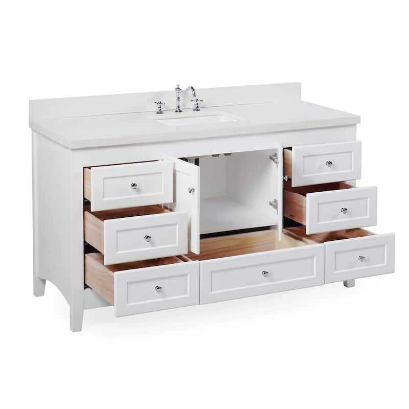 KitchenBathCollection Abbey 60" Single Bathroom Vanity with Quartz Top