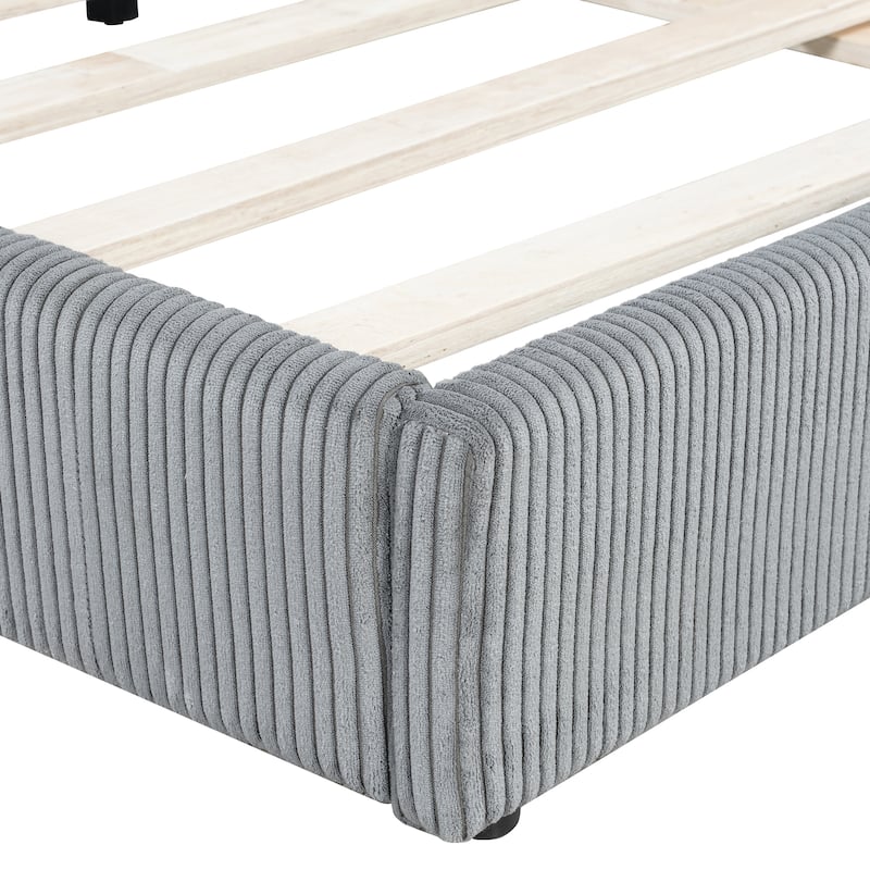 Full Size L-Shaped Corduroy Daybed, Upholstered Sectional Sofa Bed for Guest Room