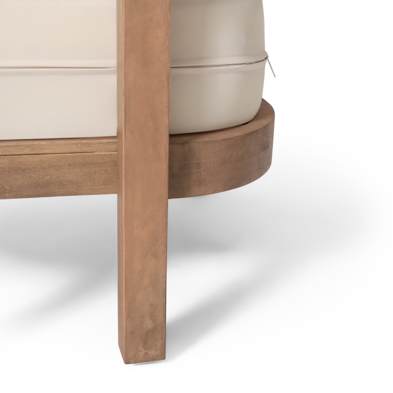 Roomfitters Outdoor Acacia Wood Patio Club Chair, Waterproof Cushions, Wash Finish with Beige Cushions