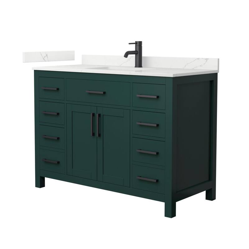 Wyndham Collection WCG2424-48S-QTZ-UNSMXX Beckett 48" Free Standing - Green / Giotto Quartz Top / Matte Black Hardware