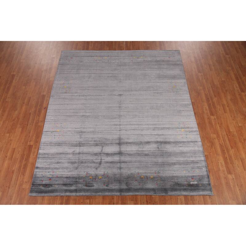 Gray Gabbeh Oriental Area Rug Handmade Wool Carpet - 8'2" x 9'8"