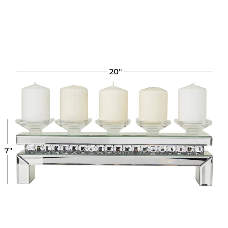 Wooden Pillar 5 Plate Candelabra with Mirrored Accents - Silver - Roche River Decor - 4"W x 20"L x 7"H