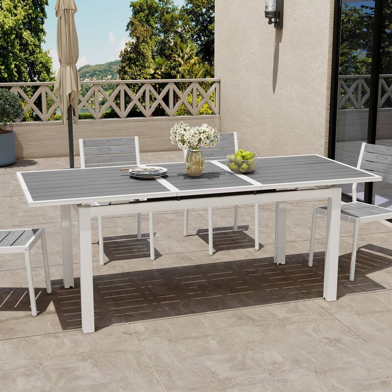 Outdoor Extendable Dining Table Aluminum with Extension Leaf - 63.19-83.07" L x 33.66" W x 30.51" H - Grey
