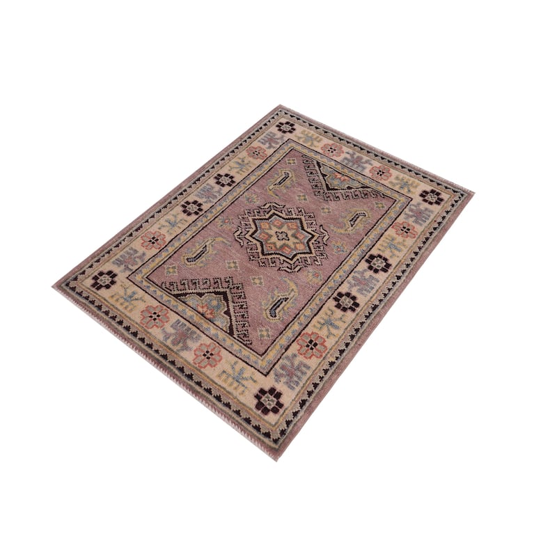 Bohemian Kazak Aniyah Taupe/Beige Wool Rug - 2'0'' x 3'0''