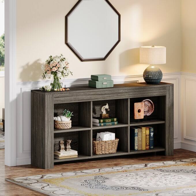 Sofa Console Table Behind Couch, Industrial 6 Storage Cubes