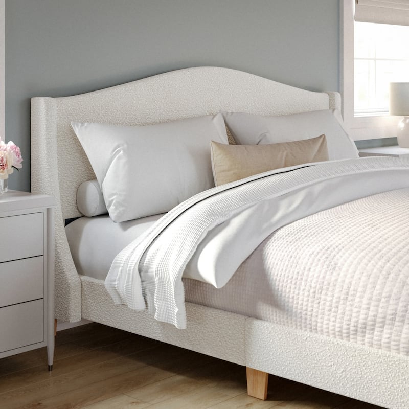 Martha Stewart Upholstered Platform Bed with Curved Headboard