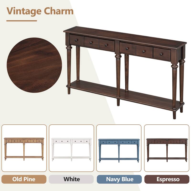 Console Table with Open Shelf and 4 Drawers