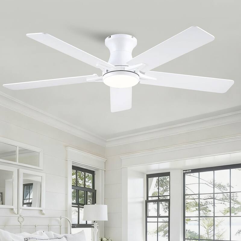 52 Inches Flush Mount Modern Quiet Ceiling Fan with Light and Remote APP Control 5 Dual Side Blades for Living Room Bedroom