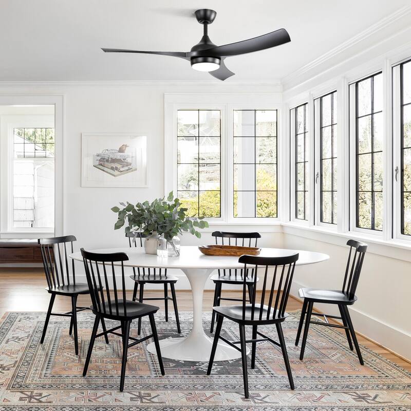 52 Inch Modern Black Ceiling Fan with 18W LED Light and Remote Control 3 ABS Blades DC Motor for Bedroom Living Room