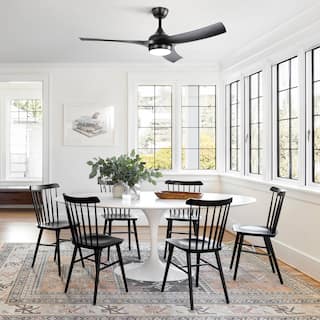 52 Inch Modern Black Ceiling Fan with 18W LED Light and Remote Control 3 ABS Blades