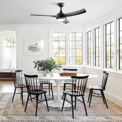 52 Inch Modern Black Ceiling Fan with 18W LED Light and Remote Control 3 ABS Blades