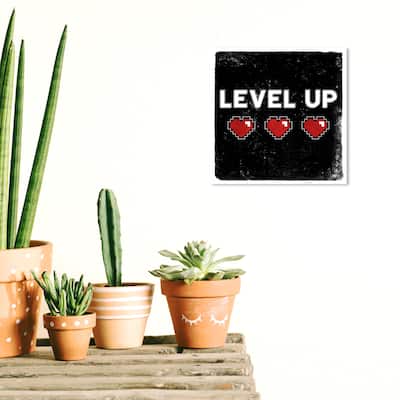 Wynwood Studio Prints Typography and Quotes Level Up Black and Scarlet Modern & Contemporary Wall Art Canvas Print