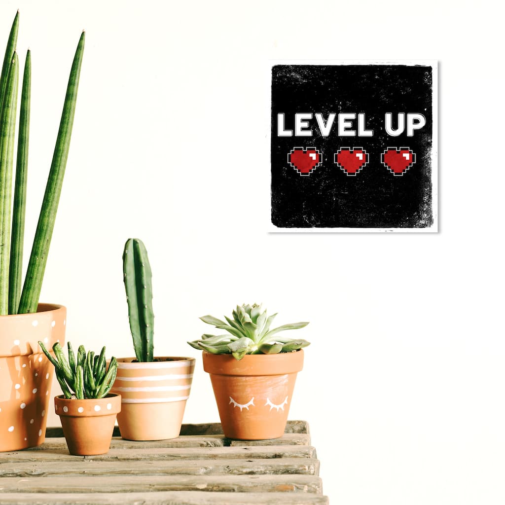 Wynwood Studio Prints Typography and Quotes Level Up Black and Scarlet Modern & Contemporary Wall Art Canvas Print