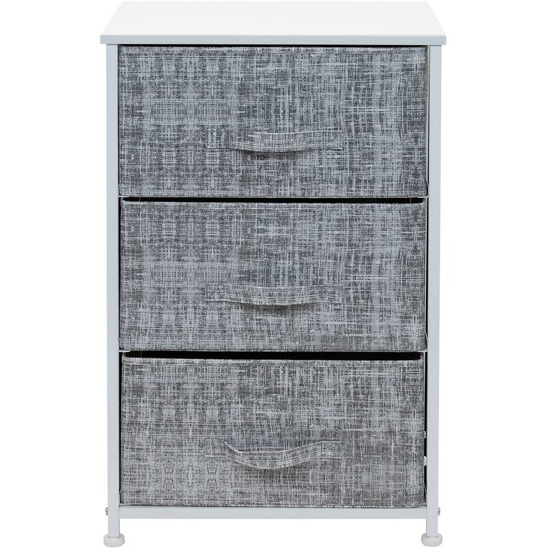 3 Drawer Nightstand Dresser Organizer Steel Frame Wood Top Fabric Bins