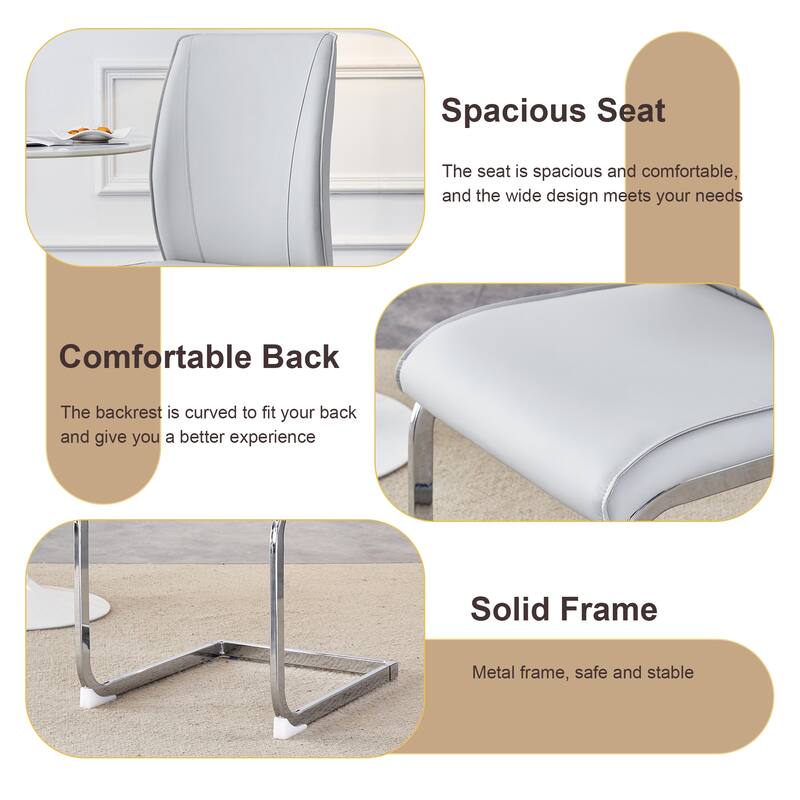 Roomfitters 3pcs Small Round Dining Table Set with PU Upholstered Chairs and Silver Arched Legs