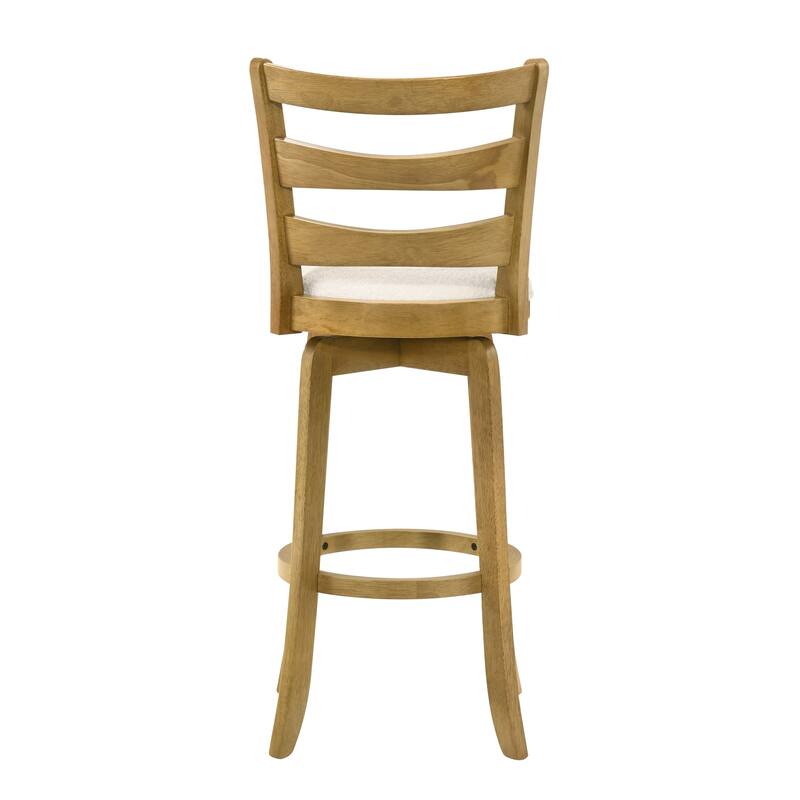 Melindra White Boucle Swivel Bar Stool, Upholstered Counter Stool with Solid Wood Legs